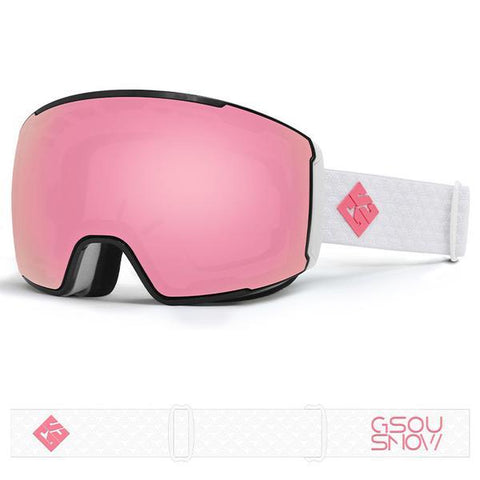 Pink Unisex Quick Changeable Magnetic Spherical Lens Ski Goggles